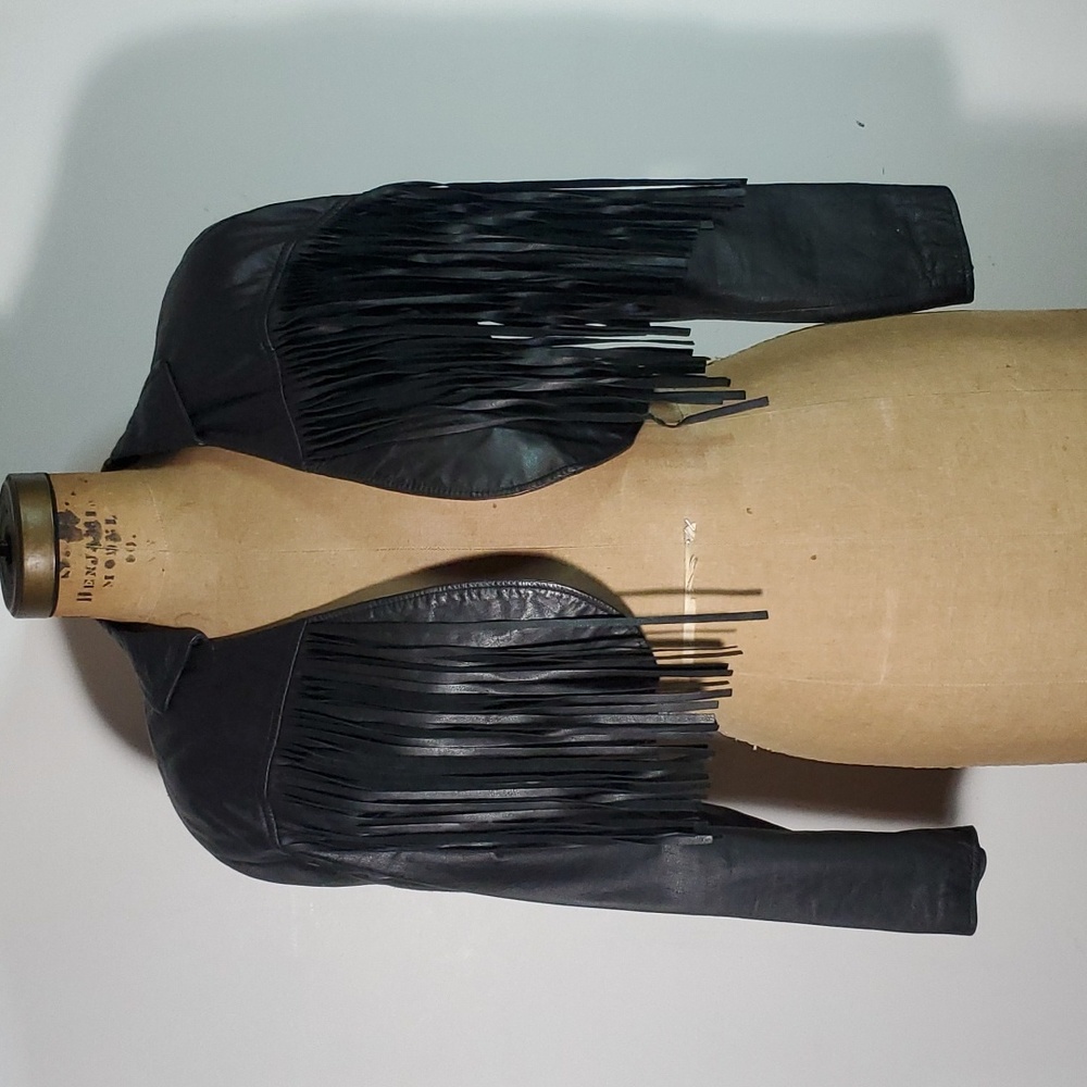 Black Leather Fringed Jacket